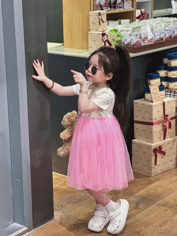 DAMKID010- Đầm tutu bồng màu hồng phối bi -đầm thiết kế