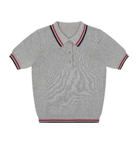 A52-Áo len dệt kim Quảng Châu cộc tay xám cổ bẻ