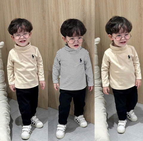 CB404- Combo 3 áo thun díp cổ cao bé trai thêu ngựa