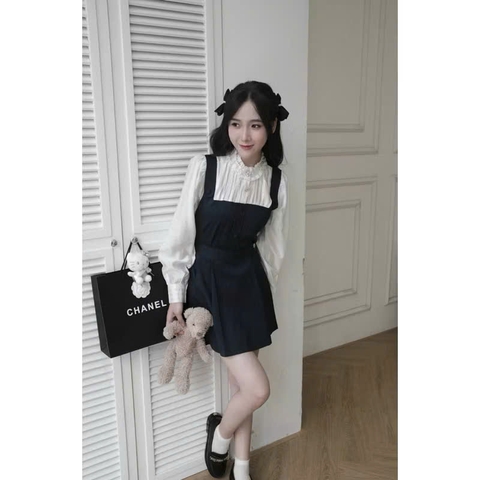 SET349- SET ÁO PHỐI LI CỔ REN MIX CHÂN VÁY XẾP Li 2 LỚP☘️