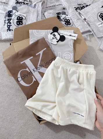CB216-SEt 2 áo cotton +1 quần màu be C.KEY trẻ em