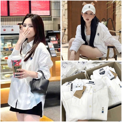 A277- Áo sơ mi trắng cổ đức thêu Gấu nhà máy full tem