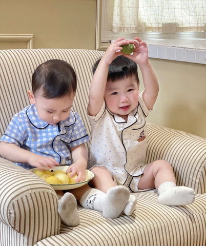 CB245-Combo 2 bộ PIJAMA kẻ karo chạy viền trẻ em chất đũi tằm