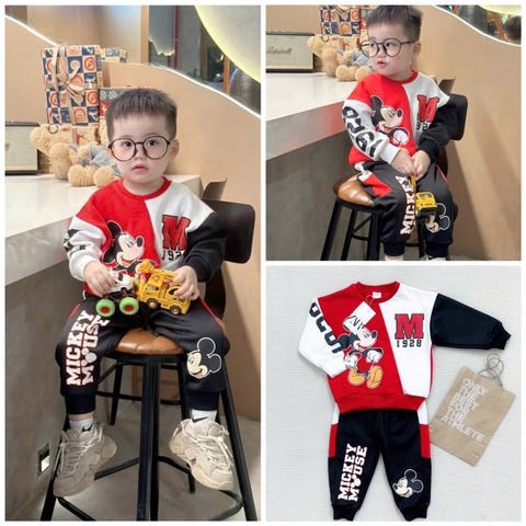 BN132-(9-26kg) Bộ nỉ dài tay bé trai mickey đỏ VNXK