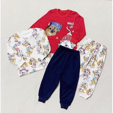 9-27kg Set 2 bộ thun díp dài tay bé trai in hình cún cứu hộ đỏ be-CB159
