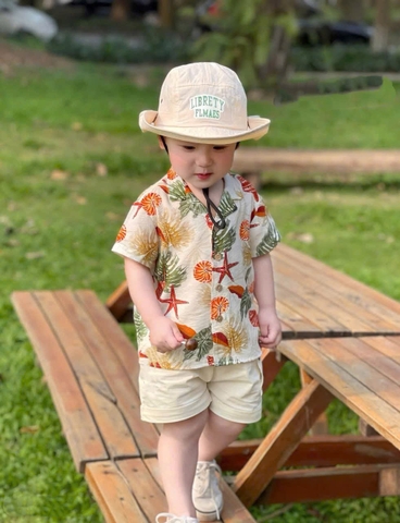 BT297- Bộ sơ mi Cam đũi tằm mix quần kaki trắng 2 cúc