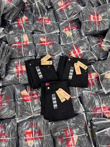 QUAN039- quần jeans đen suông nhà máy full tem dài 98-103cm