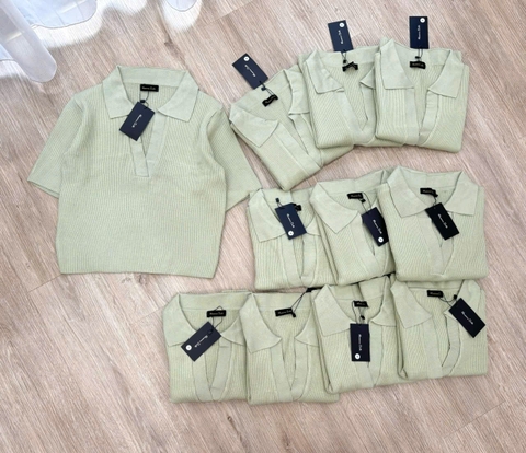 A288- áo len cổ bẻ màu xanh mint chất len nhà máy dệt dày dặn