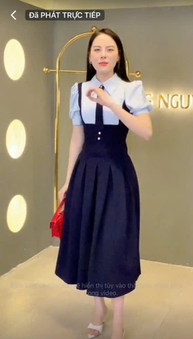 ☘️DAM132 VÁY PHỐI CỔ VUÔNG XẾP LI TAY BỒNG MIXX CÚC CỎ 4 LÁ 🌺