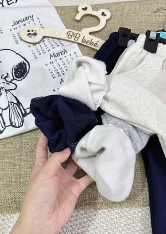 Cb408- Combo 3 quần nỉ bông tông ghi thêu chữ