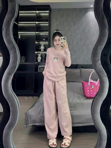 SET343-SET tăm lông in thỏ 3 màu dài tay thu đông