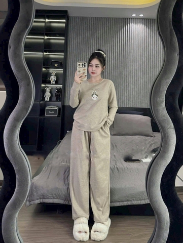 SET343-SET tăm lông in thỏ 3 màu dài tay thu đông