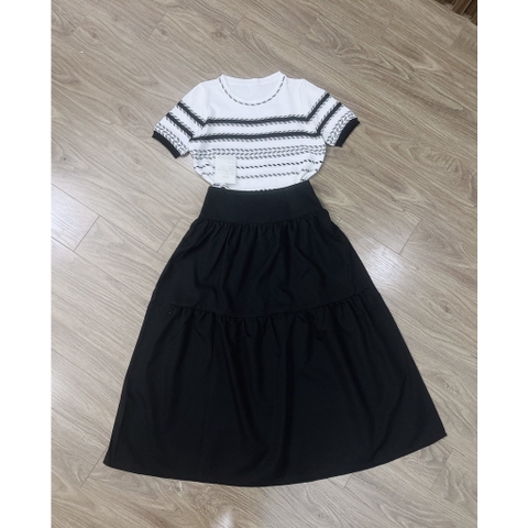 SET áo len mongtoghi kẻ ngang kèm chân váy đen (có tách lẻ)