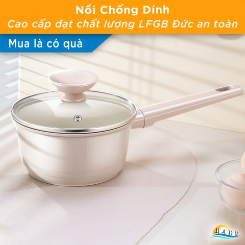 Nồi Chống Dính Gốm Cao Cấp 16cm – Không PFOA, Dẫn Nhiệt Đều, Nắp Thủy Tinh Trong Suốt, Dung Tích 1290ml SSGP