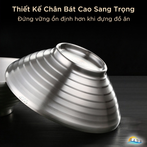 Tô Ăn Mì Phở Inox 304 SSGP, 2 Lớp Cách Nhiệt Chống Nóng, Chân Đế Cao, 24cm, Đạt Chất Lượng LFGB Đức