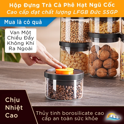 Hộp Thủy Tinh Bảo Quản SSGP, Có Van Xả 1 Chiều, Chống Oxy Hóa, Xếp Chồng, Đạt Chất Lượng LFGB Đức