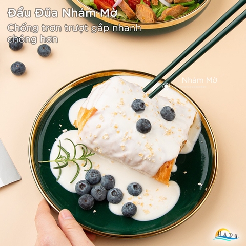 Bộ 10 Đôi Đũa Sợi Thủy Tinh HADU Chống Trơn, Chống Mốc, Màu Đen Bạc, Dài 27.3cm