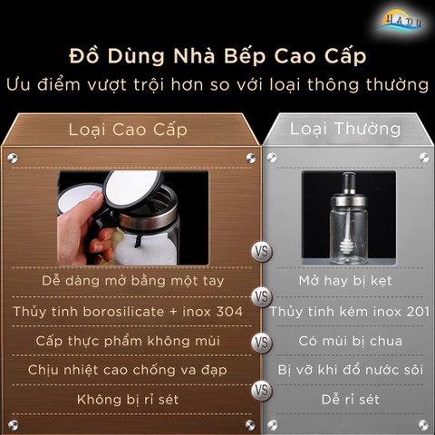 Bộ 3 Hũ Đựng Gia Vị Thủy Tinh SSGP, Nắp Inox 304, Chống Ẩm, Kèm Khay Đựng, Đạt Chất Lượng LFGB Đức