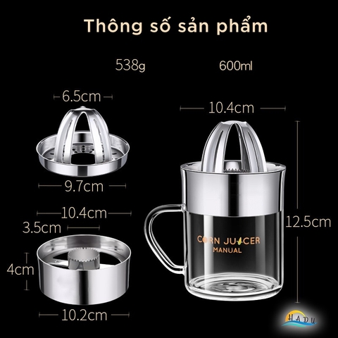 Dụng Cụ Vắt Cam và Tách Hạt Ngô 2 trong 1 CCKO, Lõi Inox 304, Cốc Thủy Tinh 600ml