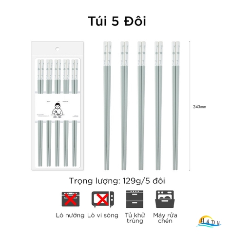 Bộ 5 Đôi Đũa Sợi Thủy Tinh HADU Chống Mốc, Kháng Khuẩn, Chống Trơn, Dài 24.3cm