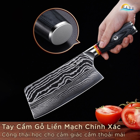 Dao Chặt Xương Thịt Gà Bò Giò Heo Kiểu Nhật Bản Cao Cấp Thép Damascus Đạt Chất Lượng LFGB Đức SSGP