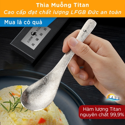 Thìa Ăn Titan Nguyên Chất SSGP, Siêu Nhẹ 22g, Kháng Khuẩn, Dài 15.5cm, Đạt Chất Lượng LFGB Đức