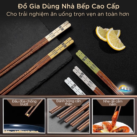 Bộ 5 Đôi Đũa Gỗ Cánh Gà SSGP, Chống Mốc, Chống Trơn, Dài 24cm, Không Sơn, Đạt Chất Lượng LFGB Đức