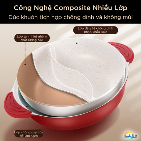 Nồi Lẩu 2 Ngăn Bếp Từ Cao Cấp Đa Năng Chống Dính 30cm Đạt Chất Lượng LFGB Đức SSGP
