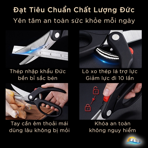 Kéo Cắt Gà Trợ Lực SSGP, Thép Đức, Lò Xo Giảm Lực, Khóa An Toàn, Dài 24.5cm, Đạt Chất Lượng LFGB Đức