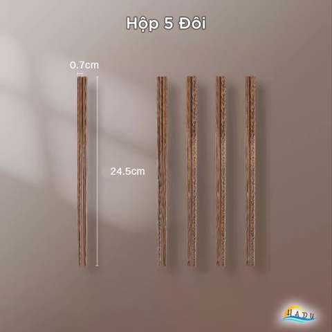 Bộ 5 Đôi Đũa Gỗ Cánh Gà SSGP, Chống Mốc, Chống Trơn, Dài 24cm, Không Sơn, Đạt Chất Lượng LFGB Đức