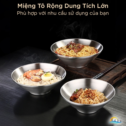 Tô Ăn Mì Phở Inox 304 SSGP, 2 Lớp Cách Nhiệt Chống Nóng, Chân Đế Cao, 24cm, Đạt Chất Lượng LFGB Đức