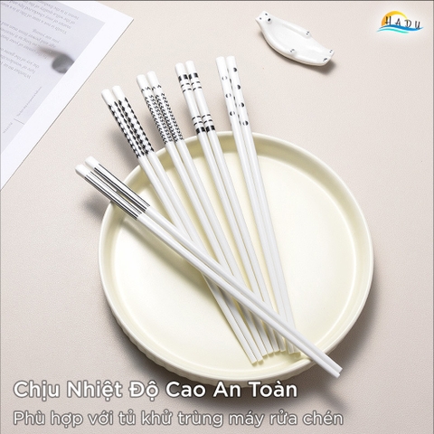 Bộ 5 Đôi Đũa Gốm Sứ HADU Cao Cấp, Chịu Nhiệt, Dùng Cho Máy Rửa Bát, 24.5cm