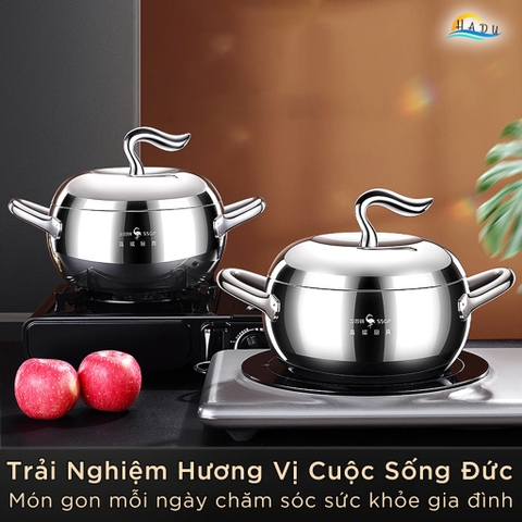 Nồi Inox 316L SSGP Đáy 3 Lớp, Thiết Kế Hình Quả Táo, Dùng Bếp Từ, Đạt Chất Lượng LFGB Đức