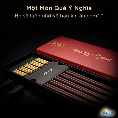 Bộ 10 Đôi Đũa Gỗ Đàn Hương Đỏ HADU, Đầu Hợp Kim Kẽm, Chống Mốc, Dài 24cm