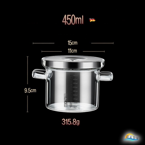 Thố Chưng Yến Hấp Chứng 450ml Thủy Tinh Nắp Inox 304 Cao Cấp Đạt Chất Lượng LFGB Đức SSGP