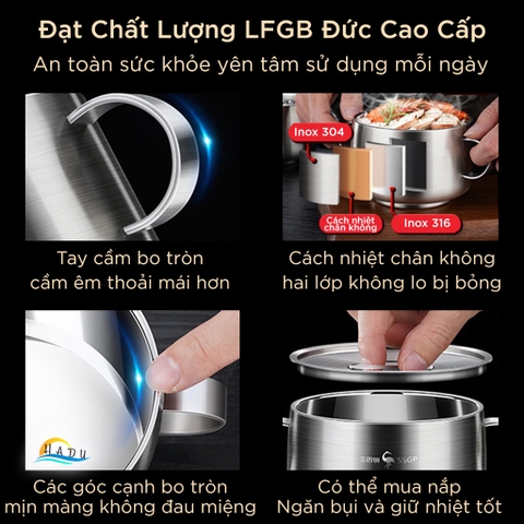 Bát Ăn Dặm Cho Bé SSGP Inox 316L, 2 Lớp Chống Nóng, Có Tay Cầm và Nắp, 11cm, Đạt Chất Lượng LFGB Đức