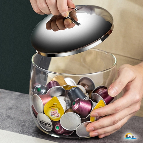 Hũ Đựng Bánh Kẹo Thủy Tinh Borosilicate CCKO 2.2L, Nắp Inox 304 Hình Con Chim