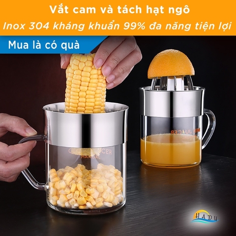 Dụng Cụ Vắt Cam và Tách Hạt Ngô 2 trong 1 CCKO, Lõi Inox 304, Cốc Thủy Tinh 600ml