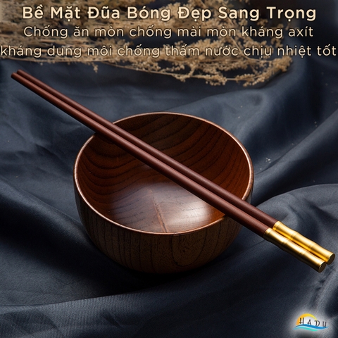 Bộ 10 Đôi Đũa Gỗ Đàn Hương Đỏ HADU, Đầu Hợp Kim Kẽm, Chống Mốc, Dài 24cm