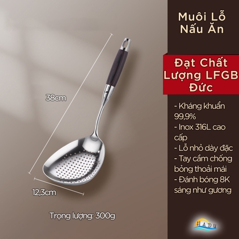 Xẻng Xào Nấu Inox 316L SSGP, Cán Gỗ Chống Nóng, Kháng Khuẩn, Dài 38cm, Đạt Chất Lượng LFGB Đức