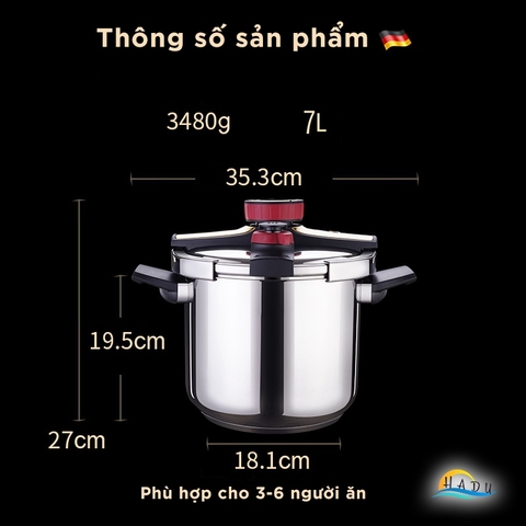Nồi Áp Suất Bếp Từ Inox 304 SSGP 7L, Đáy 3 Lớp, Hầm Nhanh, An Toàn, Đạt Chất Lượng LFGB Đức