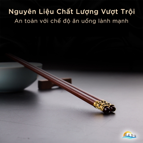 Bộ 10 Đôi Đũa Gỗ Đàn Hương Đỏ HADU, Chống Mốc, Chống Trơn, Dài 25cm