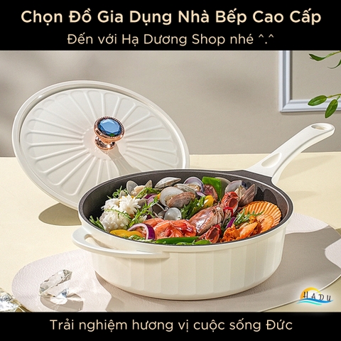 Chảo Chống Dính Bếp Từ SSGP, Phủ Đá Titan, 28cm, Lòng Sâu, Màu Trắng, Đạt Chất Lượng LFGB Đức