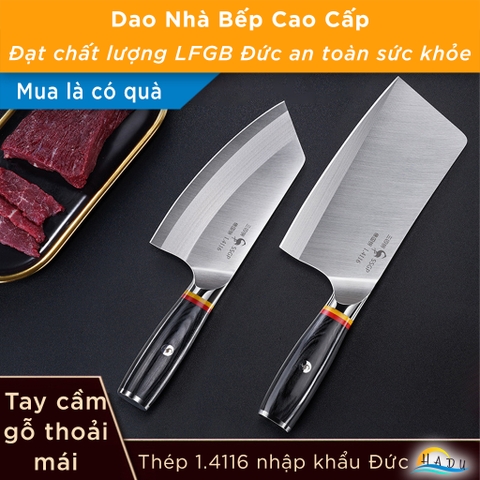 Dao Chặt Xương SSGP Thép Đức 1.4116, Độ Cứng 58HRC, Cán Gỗ, Đạt Chất Lượng LFGB Đức