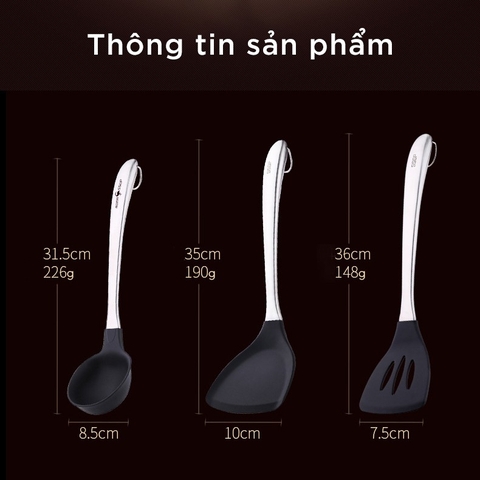 Dụng Cụ Nấu Ăn SSGP, Đầu Silicone, Cán Inox 304, An Toàn Cho Chảo Chống Dính, Đạt Chất Lượng LFGB Đức