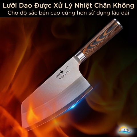 Dao Thái Thịt SSGP, Thép Đức 1.4116, Cán Gỗ Mun, Dài 31cm, Đạt Chất Lượng LFGB Đức