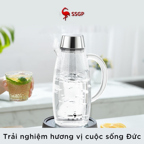 Bình Thủy Tinh Chịu Nhiệt SSGP 2L, Đun Được Trên Bếp Ga & Bếp Điện, Borosilicate, Nắp Inox 304, Đạt Chất Lượng LFGB Đức