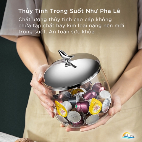 Hũ Đựng Bánh Kẹo Thủy Tinh Borosilicate CCKO 2.2L, Nắp Inox 304 Hình Con Chim