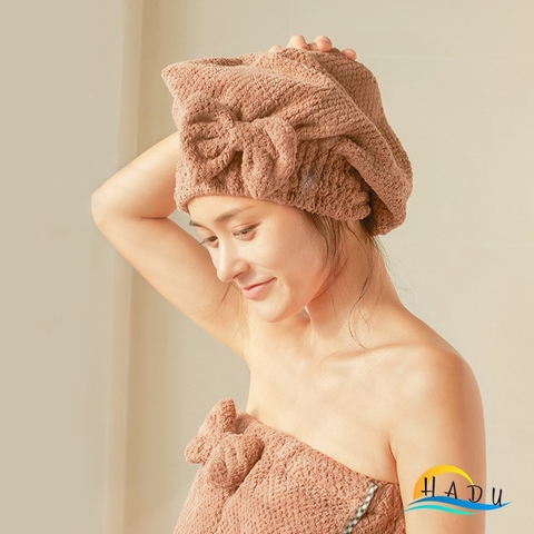 Mũ Trùm Đầu Khi Tắm Ủ Tóc Bền Cao Cấp Nơ Kiểu Nhật Mềm Mịn HADU