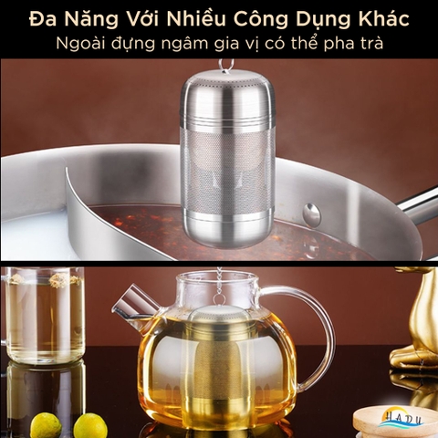 Dụng Cụ Lọc Gia Vị và Trà SSGP, Inox 316L, Nắp Xoáy, Kèm Móc Treo, Đạt Chất Lượng LFGB Đức